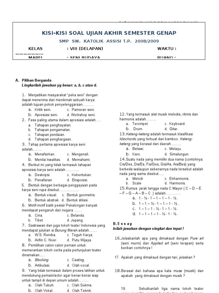 5 Rahasia Latihan Soal Essay Seni Budaya Kelas 8 Semester 2 Agar Nilai Ujian Melonjak