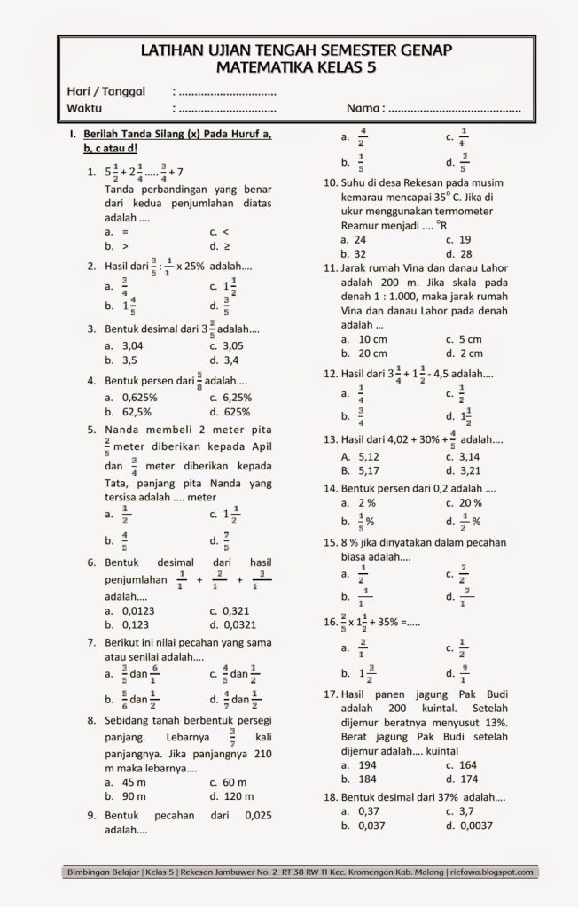 7 Rahasia Latihan Soal Matematika Kelas 5 Semester 2 dan Kunci Jawaban Agar Cepat Paham