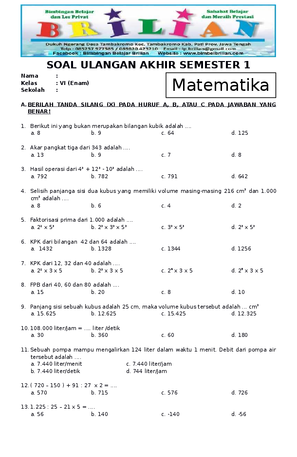 Contoh Soal Matematika Kelas 5 Semester 1 Dalchaebi Contoh Soal Matematika Kelas 5 Semester 1 Dalchaebi