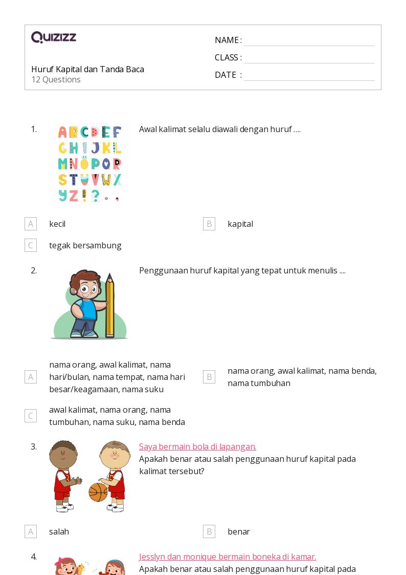 50 lembar kerja Kalimat Tanda baca untuk Kelas 3 di Quizizz Gratis