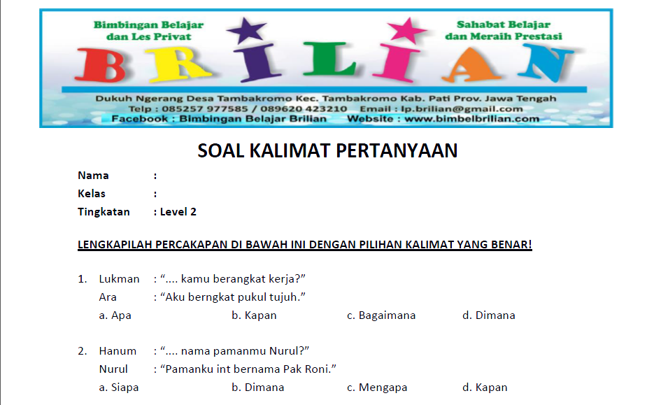 Kumpulan 10 Contoh Soal Kalimat Tanya Kelas 2 SD yang Paling Mudah Dipahami Anak Anak