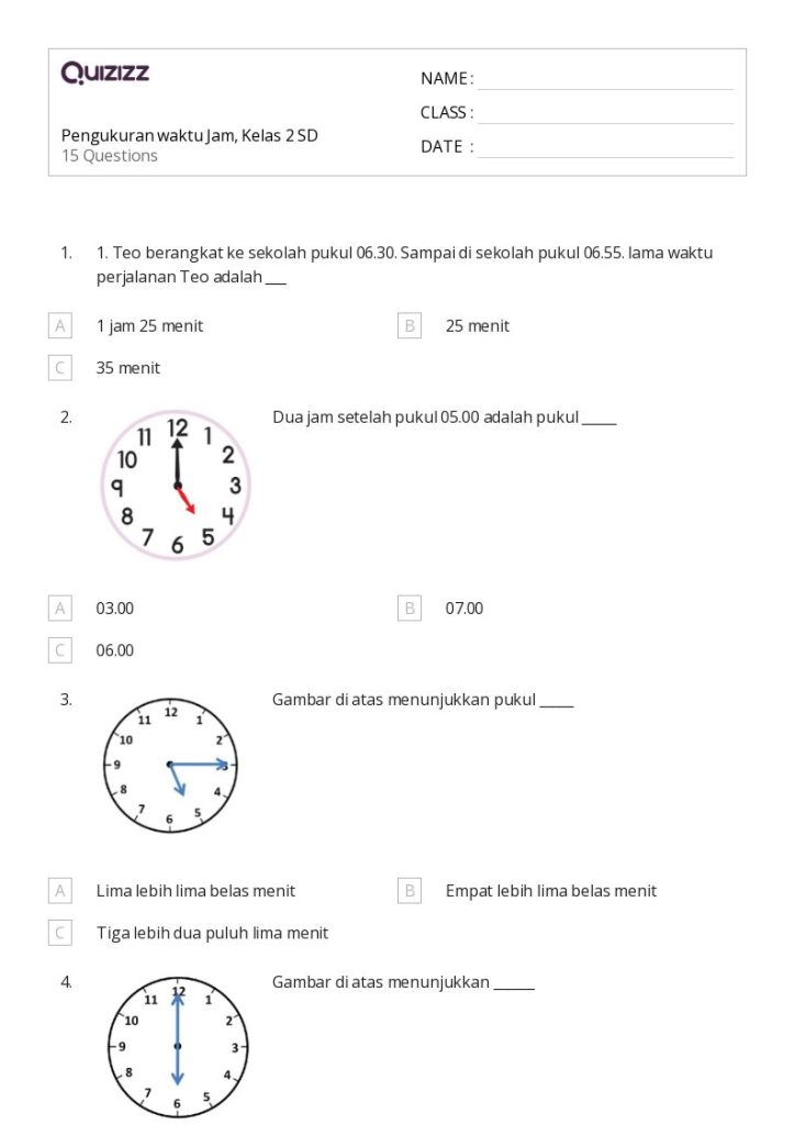 contoh soal jam kelas 2 sd