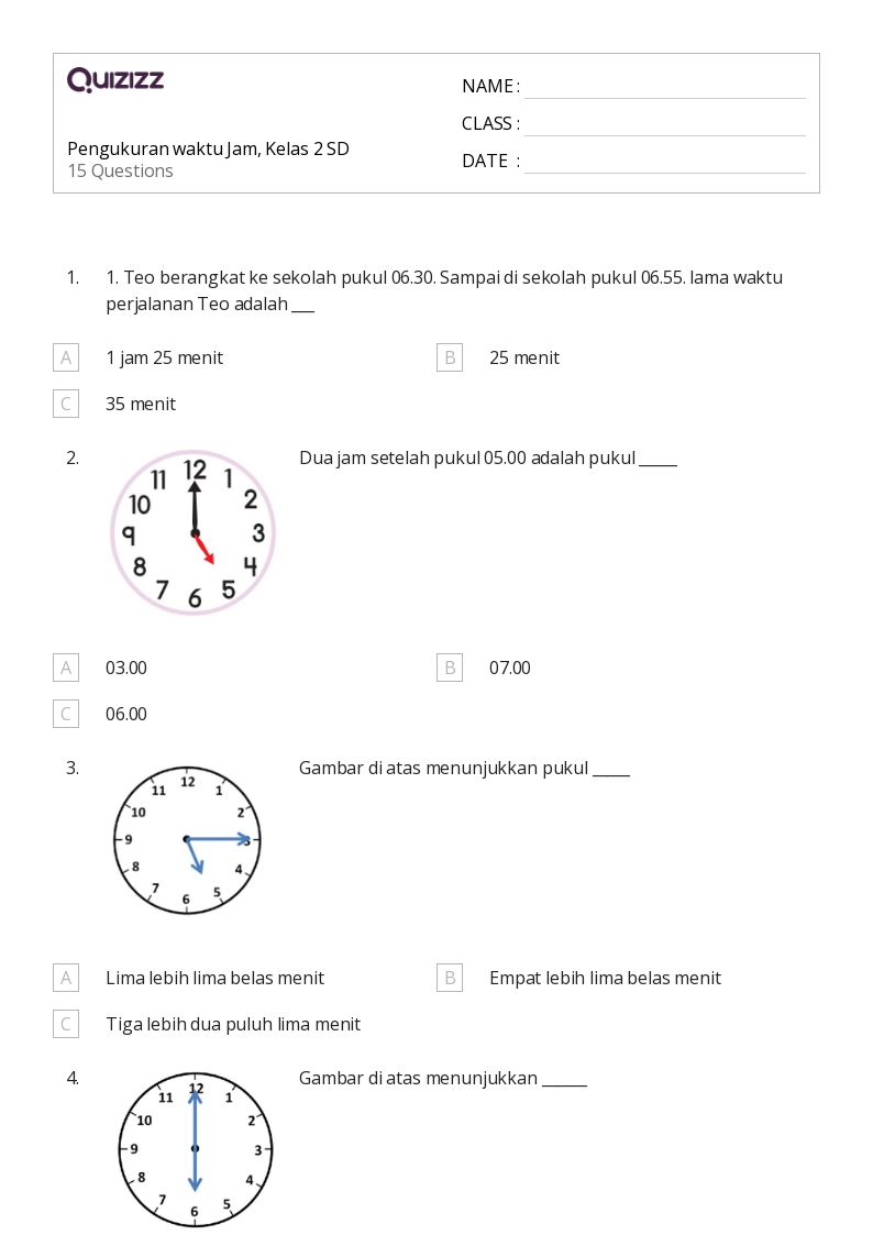 contoh soal jam kelas 2 sd