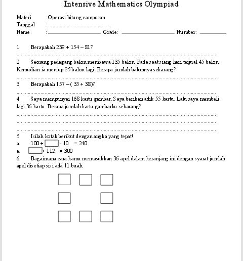 soal olimpiade matematika kelas 2