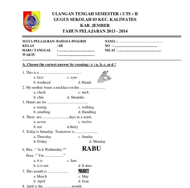 soal uts basa sunda kelas 2 semester 2
