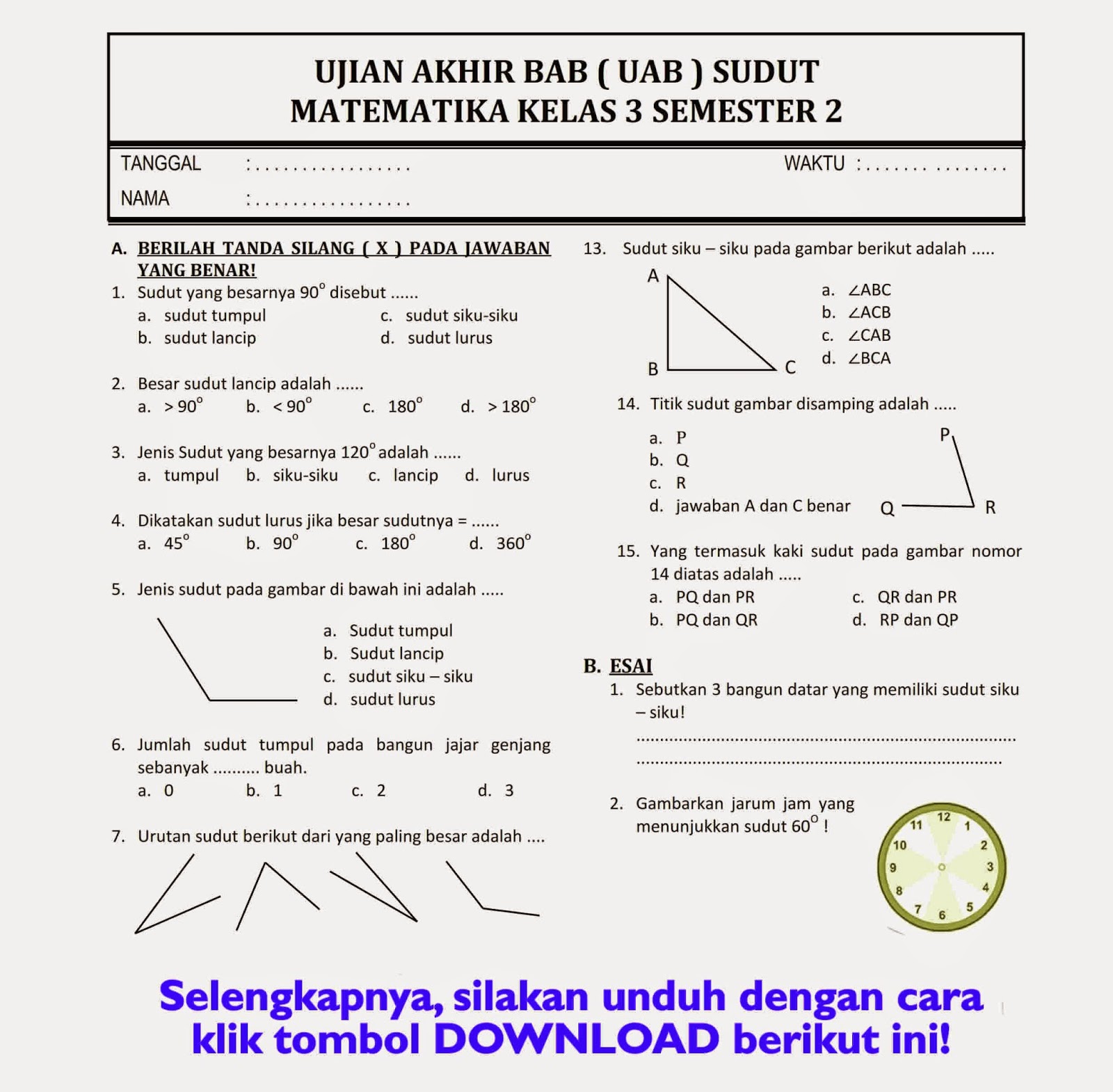 3 Soal Semester 2 Matematika Kelas 3 SD yang Paling Sering Muncul di Ujian 2026