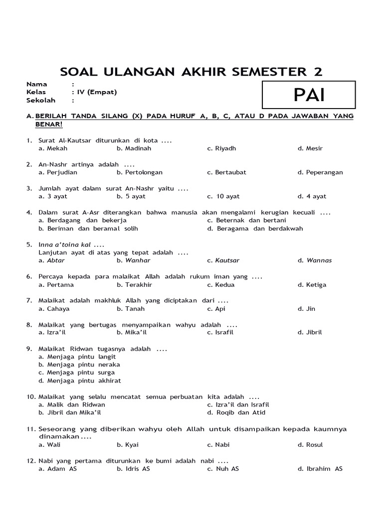 5 Contoh Soal PAI Kelas 4 K13 yang Sering Muncul di Ulangan, Jangan Sampai Terlewat!