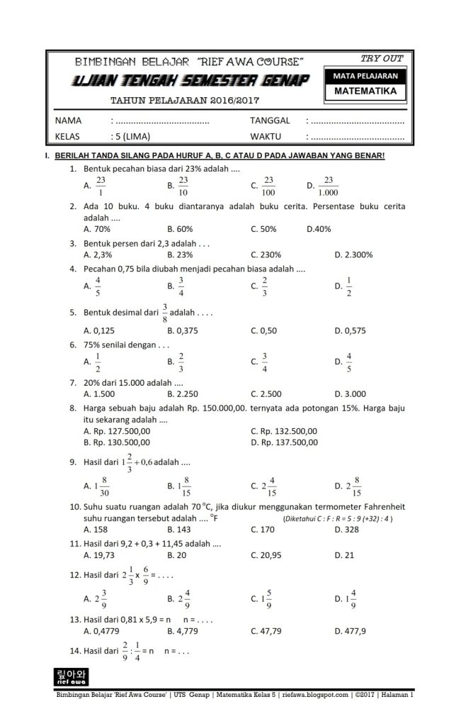 Ternyata Ini Rahasia Soal PAS Matematika Kelas 4 Semester 2 Versi Bimbel Brilian