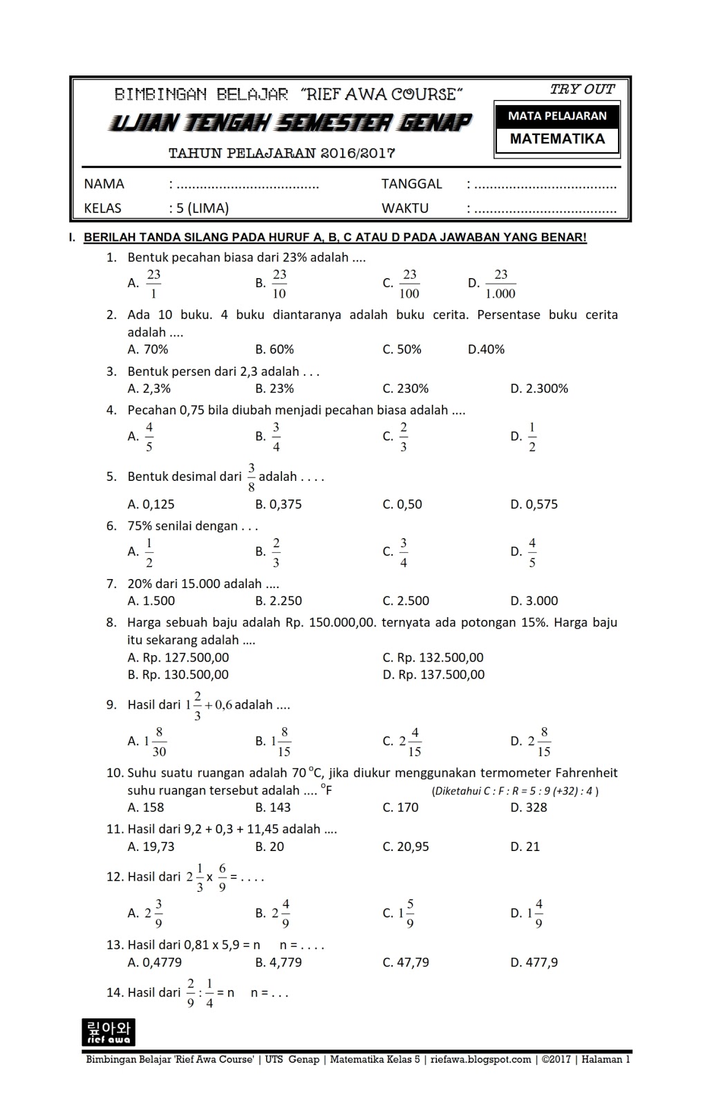 Ternyata Ini Rahasia Soal PAS Matematika Kelas 4 Semester 2 Versi Bimbel Brilian