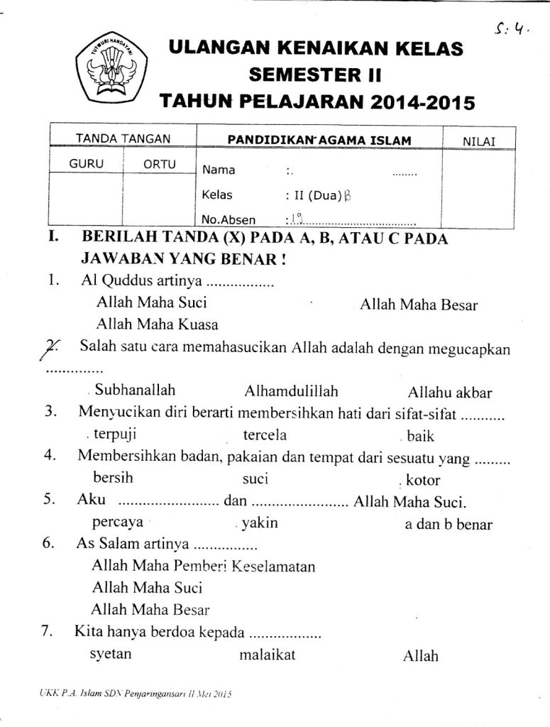 Wajib Tahu 7 Contoh Soal Agama Islam Kelas 1 SD Semester 2 Download