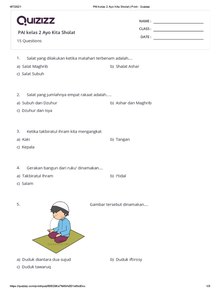 10 Contoh Soal Agama Islam Bab Sholat SD Kelas 2 yang Wajib Dikuasai Siswa Sebelum Terlambat