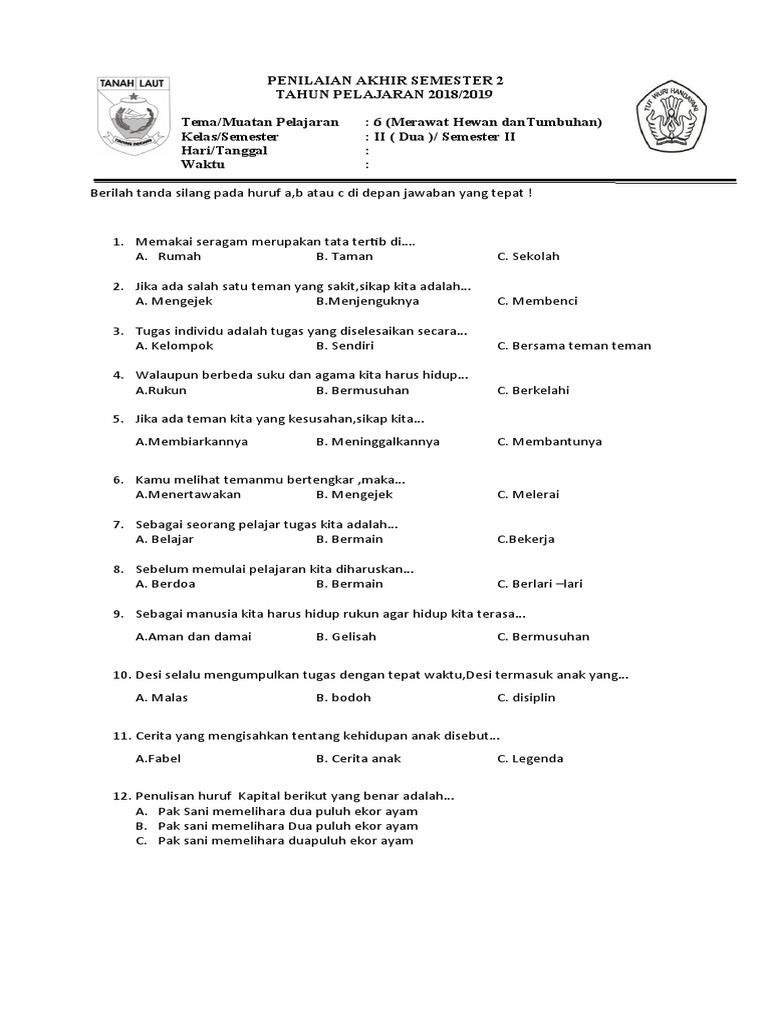 7 contoh soal kenaikan kelas 2 semua mapel pdf yang wajib kuasai sebelum ujian