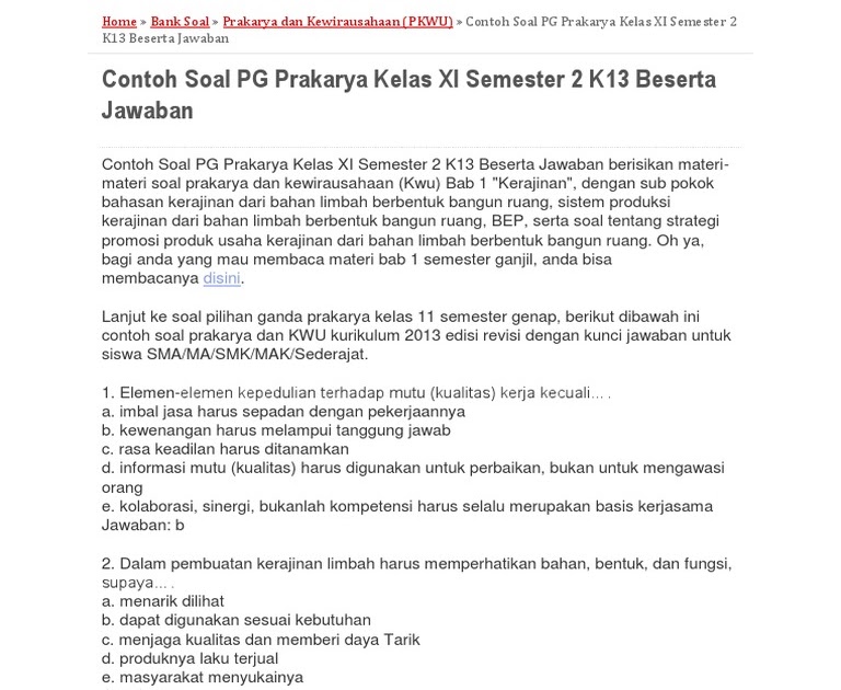 Akhirnya Terungkap 7 Contoh Soal KWU Kelas 11 Semester 2 dan Jawabannya yang Sering Muncul