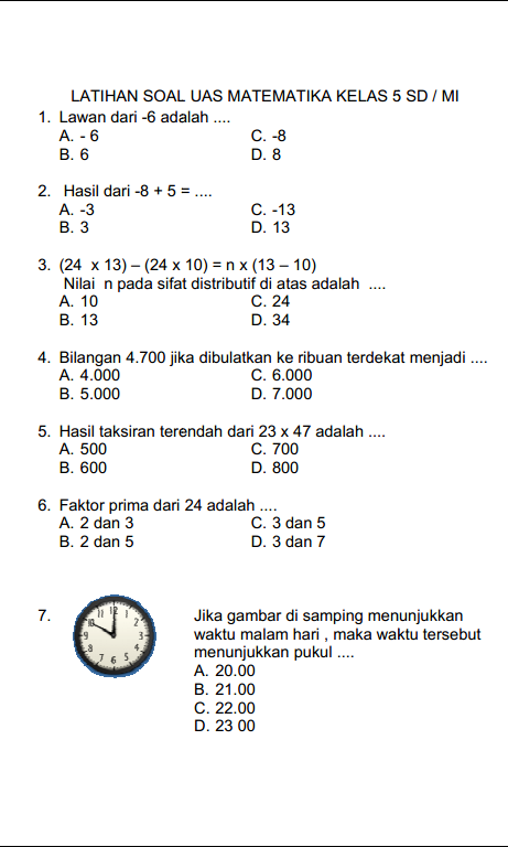 Rahasia 8 Soal Omi Matematika MI 2026 + contoh soal matematika kelas 5 sd semester 1 2019