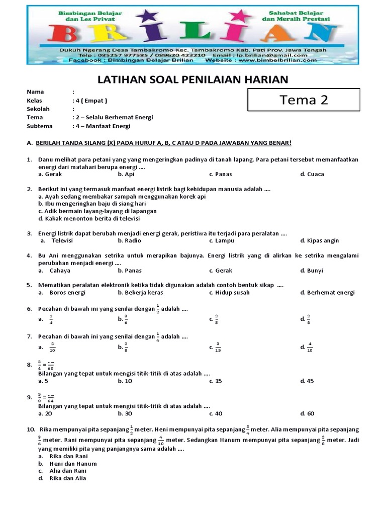 Rahasia Kumpulan Soal Ulangan Tematik Tema 2 Kelas 4 30 Soal Praktis untuk Sukses 2026