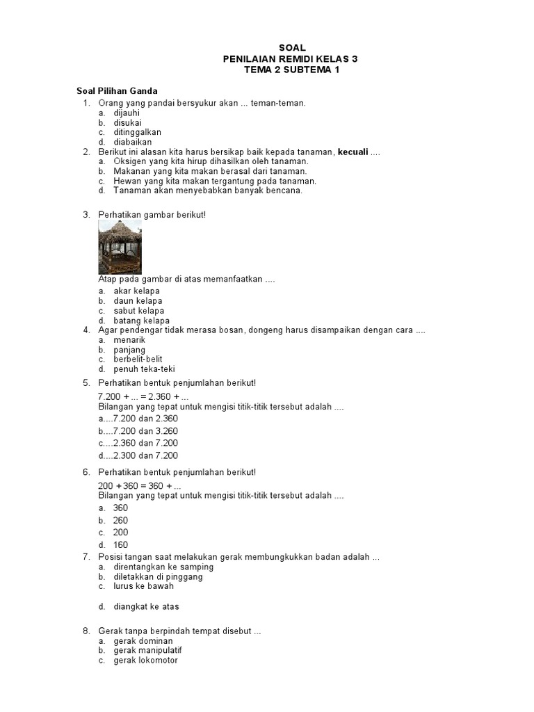Soal Remidi Kelas 3 Tema 2 PDF Soal Remidi Kelas 3 Tema 2 PDF