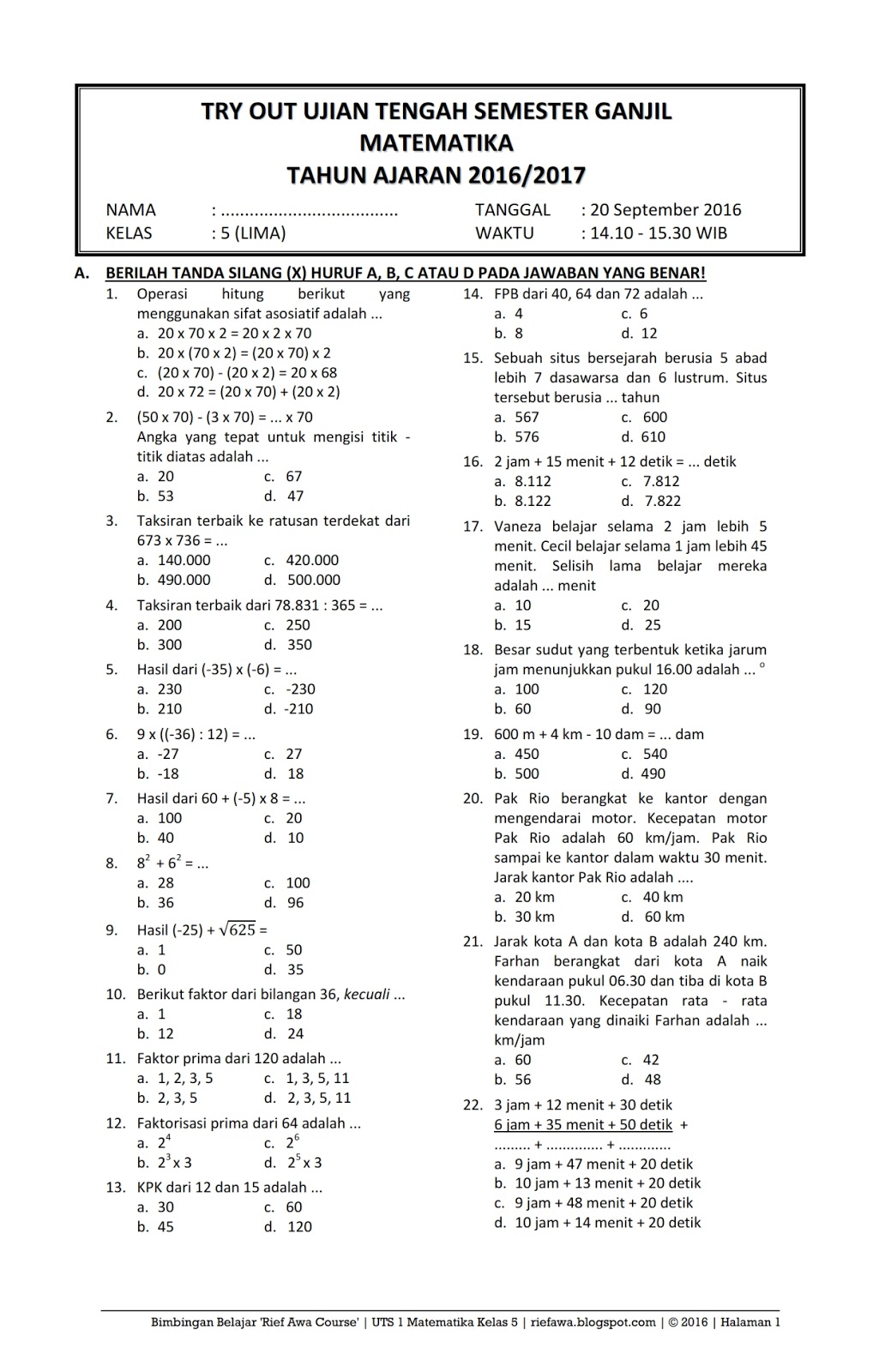 Terbukti 5 contoh soal matematika kelas 5 sd semester 1 kurikulum 2013 yang Bikin Paham