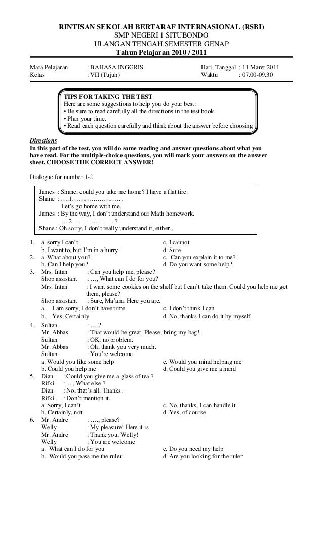 Soal Essay Bahasa Inggris Kelas 7 Semester 2 Kurikulum 2013 Soal Essay Bahasa Inggris Kelas 7 Semester 2 Kurikulum 2013