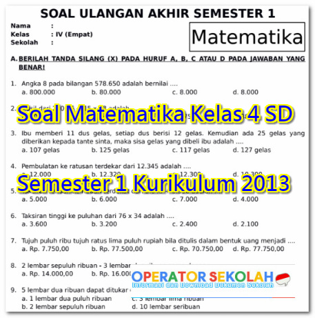 Terbukti Mudah contoh soal matematika kelas 4 sd semester 1 kurikulum 2013 untuk latihan