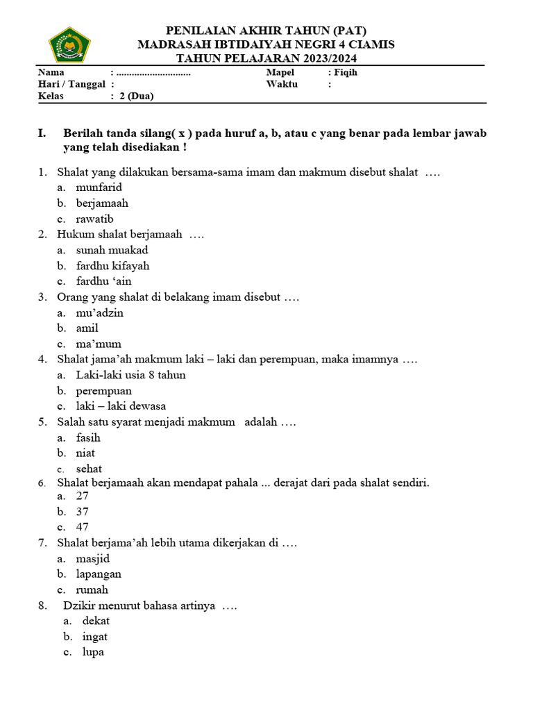 Bocoran Kunci Jawaban Soal Fiqih Kelas 2 MI Semester 2 Ternyata Sangat Mudah Bocoran Kunci Jawaban Soal Fiqih Kelas 2 MI Semester 2 Ternyata Sangat Mudah