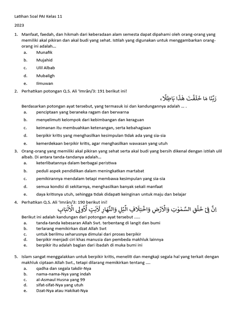 Latihan Soal PAI Kelas 11 Semester 2 Terbukti Ampuh Persiapkan Ujian Akhir Anda Latihan Soal PAI Kelas 11 Semester 2 Terbukti Ampuh Persiapkan Ujian Akhir Anda