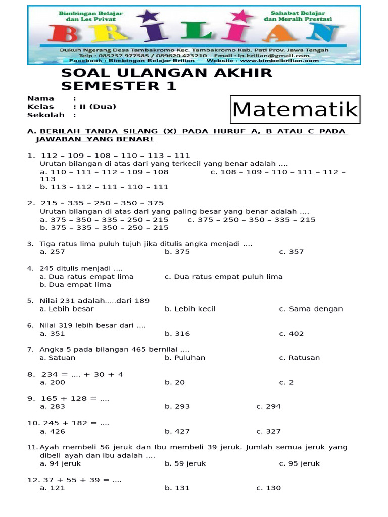 Rahasia Lulus Nilai Sempurna dengan Latihan Soal UAS Matematika Kelas 2 Semester 1 Rahasia Lulus Nilai Sempurna dengan Latihan Soal UAS Matematika Kelas 2 Semester 1