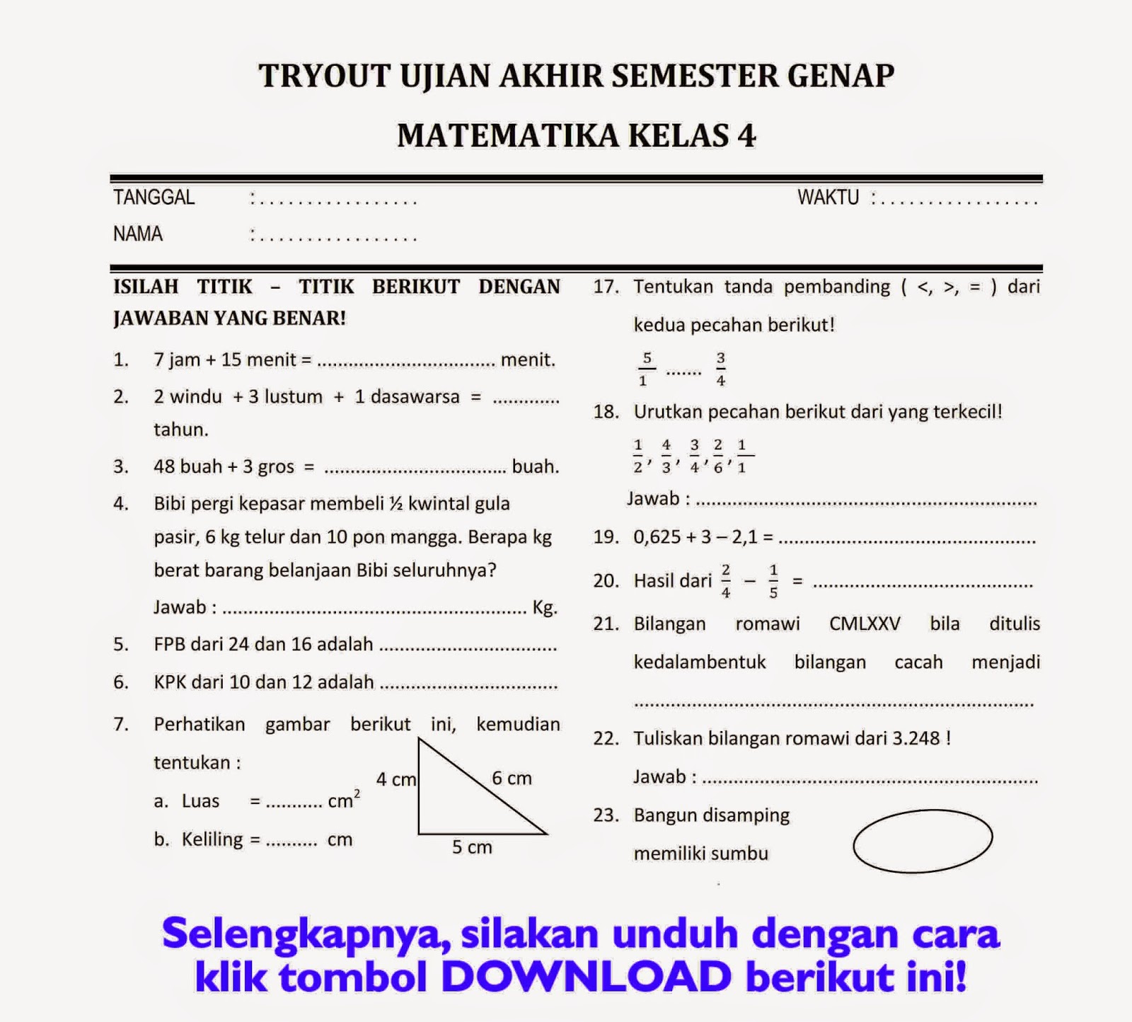 Rahasia Nilai Sempurna dengan Latihan Soal UAS MTK Kelas 4 SD Semester 2 Terbaru