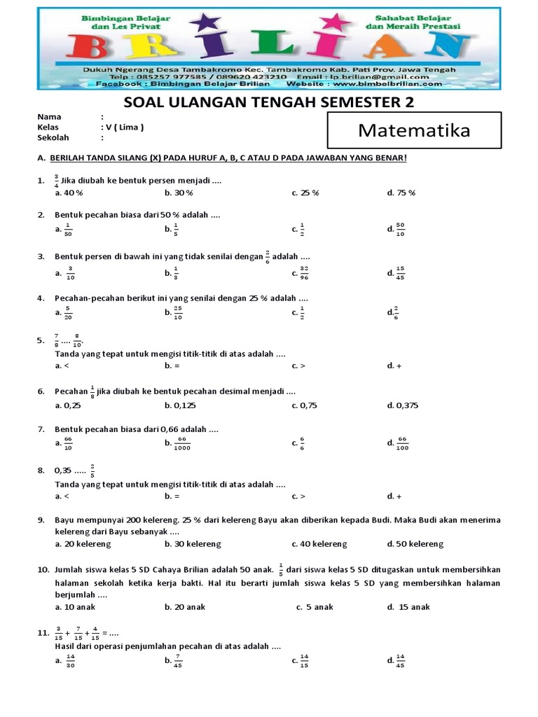 Rahasia Nilai Sempurna dengan Latihan Soal UAS Matematika Kelas 5 SD Semester 2 Terbaru