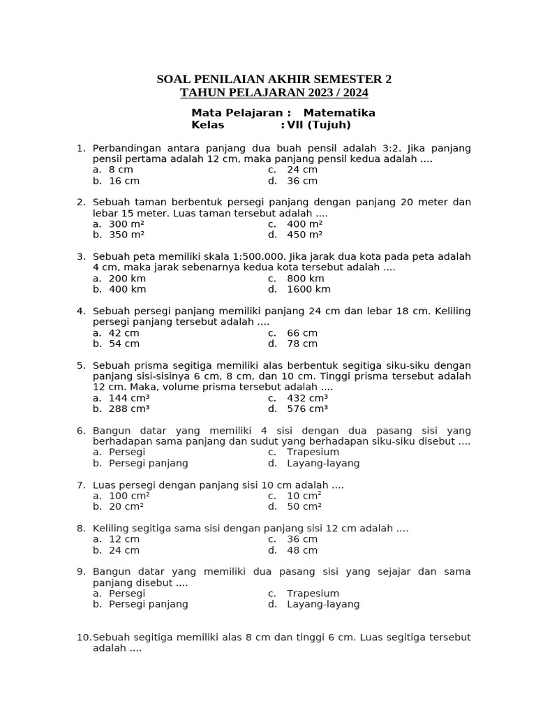 Rahasia Nilai Sempurna dengan Latihan Soal UAS Matematika Kelas 7 Semester 2 Kurikulum 2013