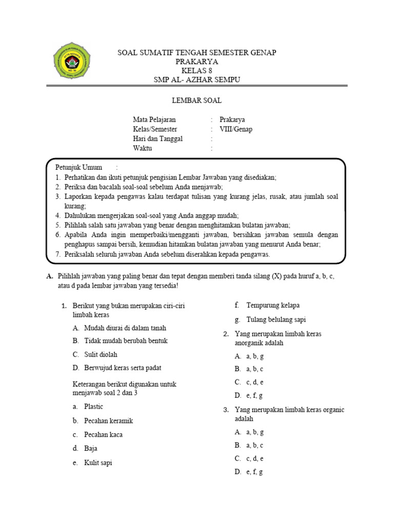 Rahasia Skor Sempurna Kerjakan Soal PTS Prakarya Kelas 8 Semester 2 yang Wajib Tahu