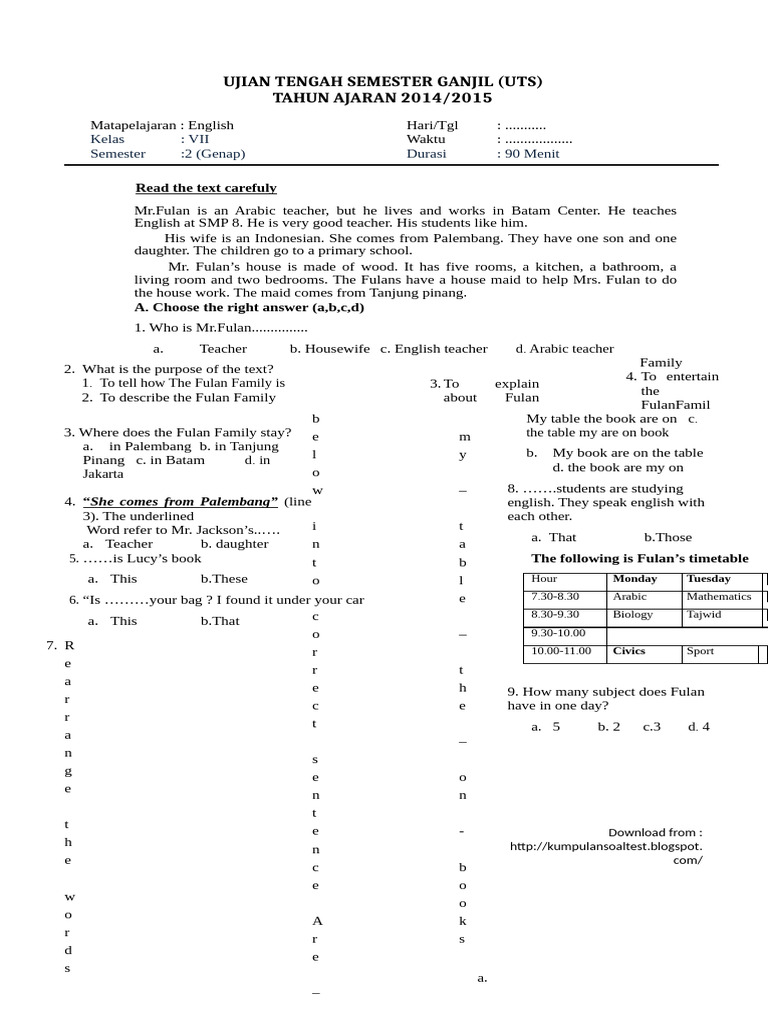 Rahasia Skor Tinggi Lewat Latihan Soal Bahasa Inggris Kelas 7 Semester 2 PDF Terbaru
