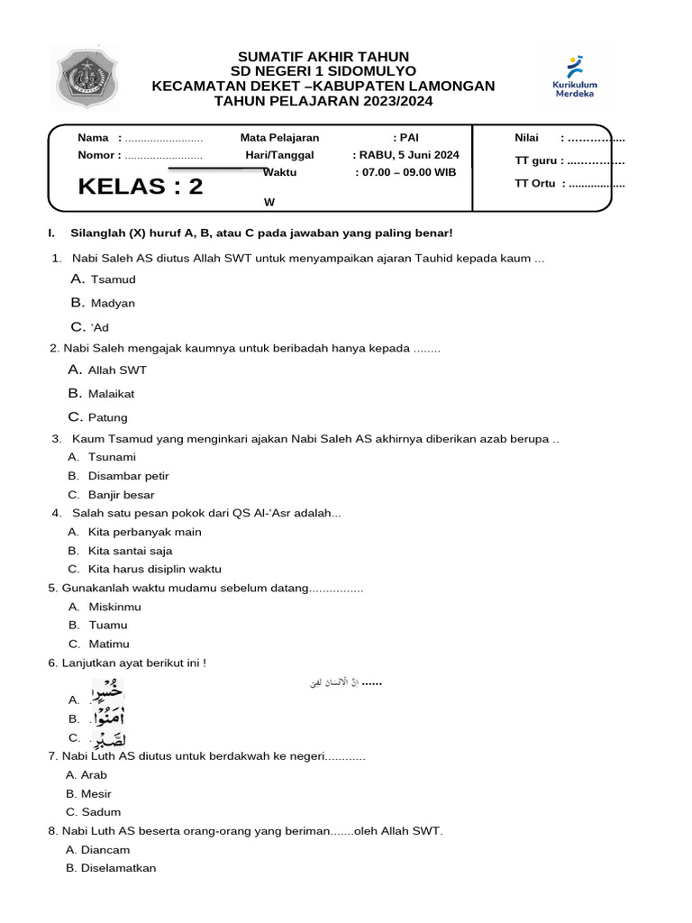 Ternyata Ini Kumpulan Soal PAI Kelas 2 Semester 2 Kurikulum 2013 Paling Akurat