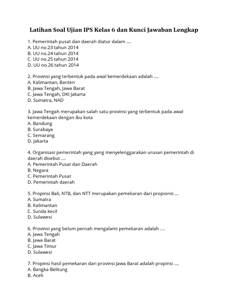 Update Terbaru Soal IPS Kelas 6 Semester 2 dan Kunci Jawaban Agar Nilai Sempurna