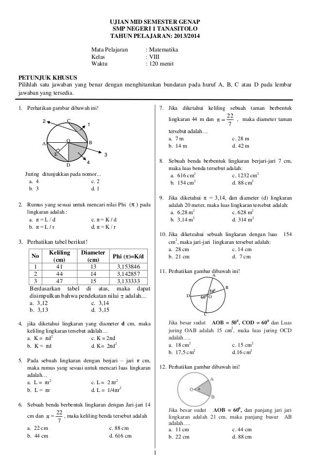 Wajib Tahu Bocoran Soal UTS Matematika Kelas 8 Semester 2 dan Kunci Jawabannya Agar Nilai A