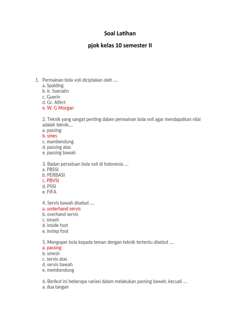 Wajib Tahu! Ini Kumpulan Latihan Soal UAS Penjas Kelas 10 Semester 2 Terlengkap
