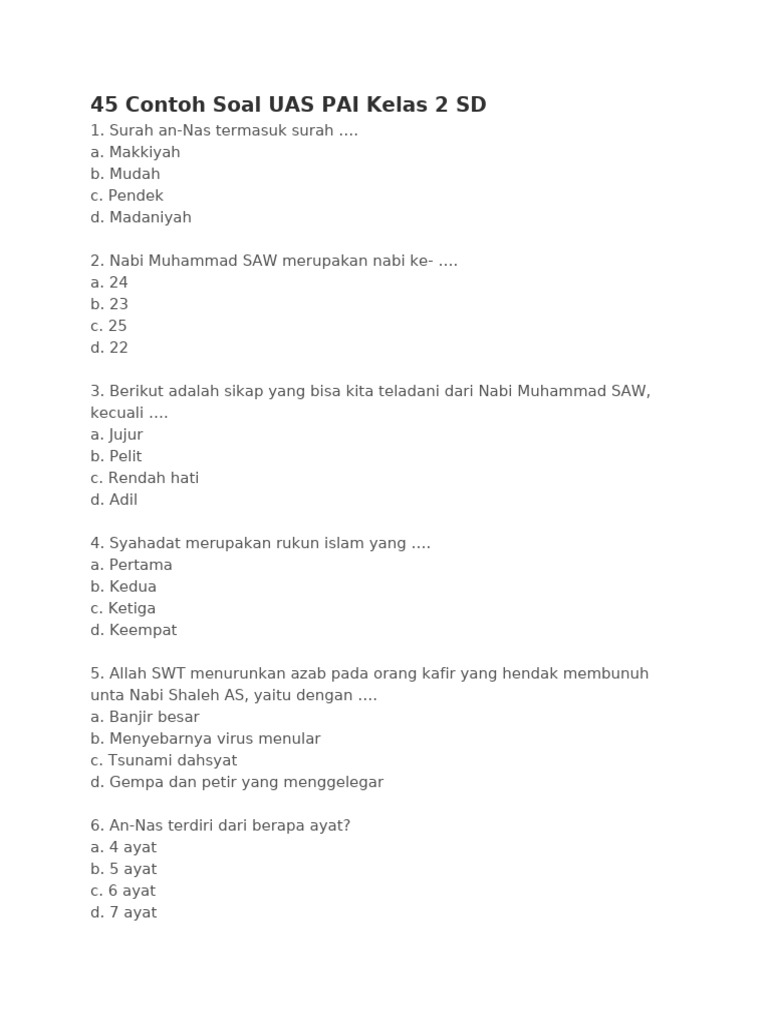 Wajib Tahu! Kumpulan latihan soal uas pai kelas 2 sd semester 1 Agar Nilai Sempurna Wajib Tahu! Kumpulan latihan soal uas pai kelas 2 sd semester 1 Agar Nilai Sempurna
