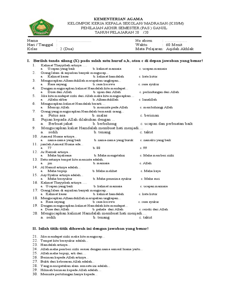 Wajib Tahu Kunci Jawaban Soal Akidah Akhlak Kelas 2 Semester 1 Agar Nilai Sempurna Wajib Tahu Kunci Jawaban Soal Akidah Akhlak Kelas 2 Semester 1 Agar Nilai Sempurna