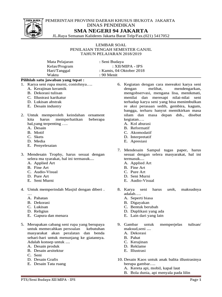 Wajib Tahu Rahasia Jawaban Soal Seni Budaya Kelas 12 Semester 2 Agar Lulus Ujian